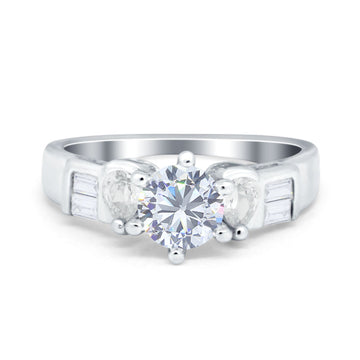 Round Wedding Ring Pear & Baguette Simulated Cubic Zirconia 925 Sterling Silver